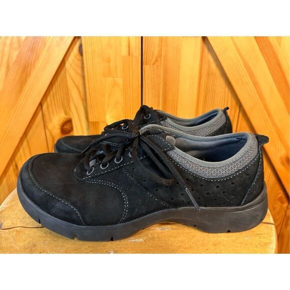 Dansko Elaine Women Sz 38 US 7.5-8 Black Suede Lace Up Walking Nurse Oxfords - Picture 1 of 7